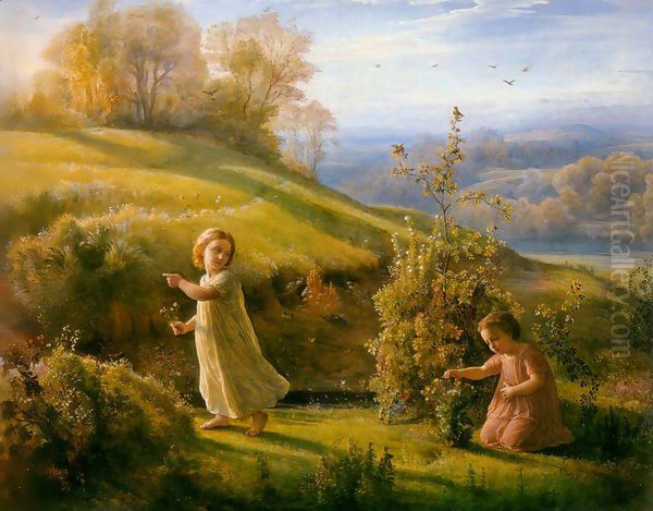 Le Poème de l'âme - Le Printemps (The Poem of the Soul - Spring) Oil Painting by Anne-Francois-Louis Janmot