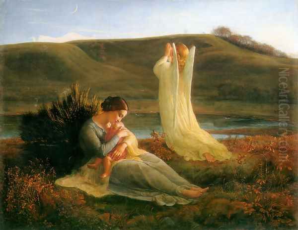 Le Poème de l'âme - L'Ange et la mère (The Poem of the Soul - The Angel and the Mother) Oil Painting by Anne-Francois-Louis Janmot