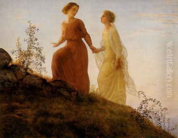 Le Poème de l'âme - Sur la montagne (The Poem of the Soul - On the Mountain) Oil Painting by Anne-Francois-Louis Janmot