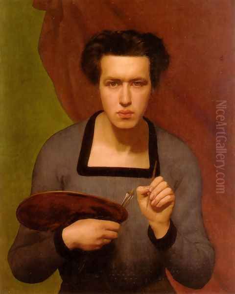 Portrait de l'artiste (Portrait of the Artist) Oil Painting by Anne-Francois-Louis Janmot