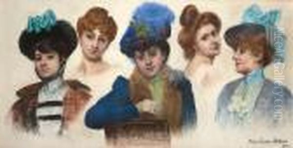 Studies Of Elegant Ladies Oil Painting by Pierre Carrier-Belleuse