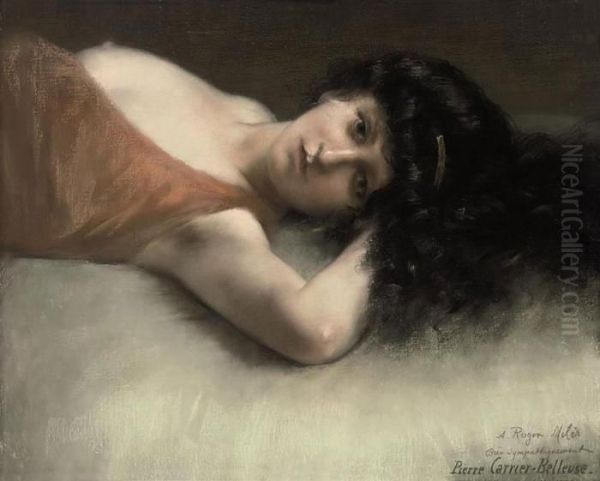 Reclining Nude Oil Painting by Pierre Carrier-Belleuse