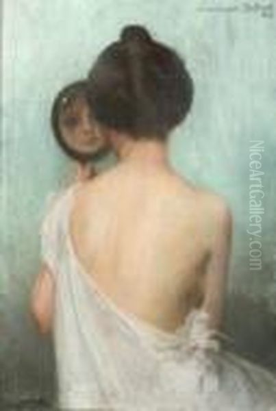 Jeune Femme Au Miroir Oil Painting by Pierre Carrier-Belleuse