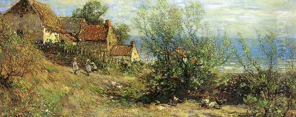 Children Playing near a Cottage Oil Painting by Frederick William Jackson