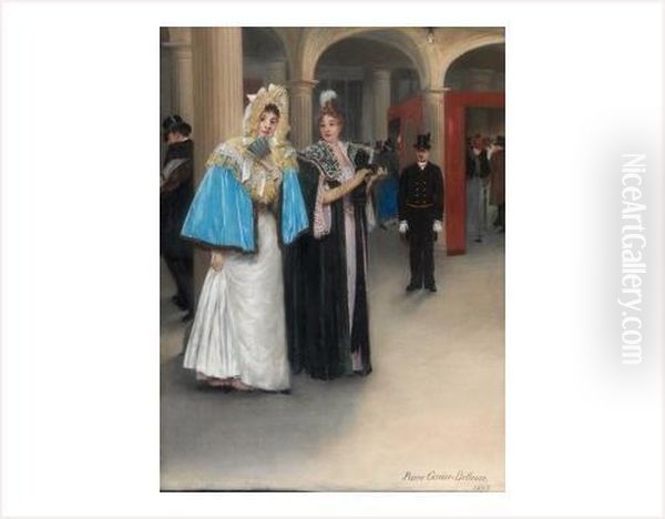 Deux Elegantes Sortant Du Theatre Oil Painting by Pierre Carrier-Belleuse