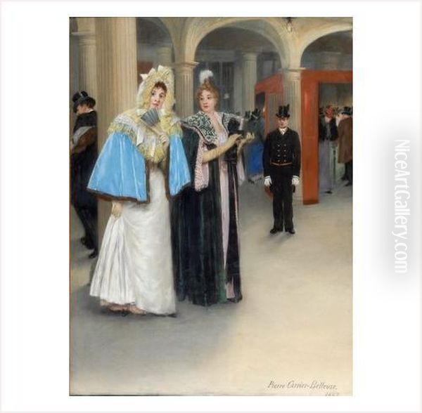 Elegantes Au Theatre Oil Painting by Pierre Carrier-Belleuse