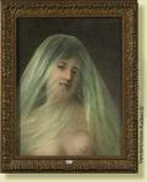 Portrait D'une Elegante Au 
Voile, Pastel Sur Papier Collesur Toile. Signe En Haut A Droite Pierre 
Carrier-belleuse Et Date1897. Ecole Francaise. Dim.: 55x46 Cm. Oil Painting by Pierre Carrier-Belleuse