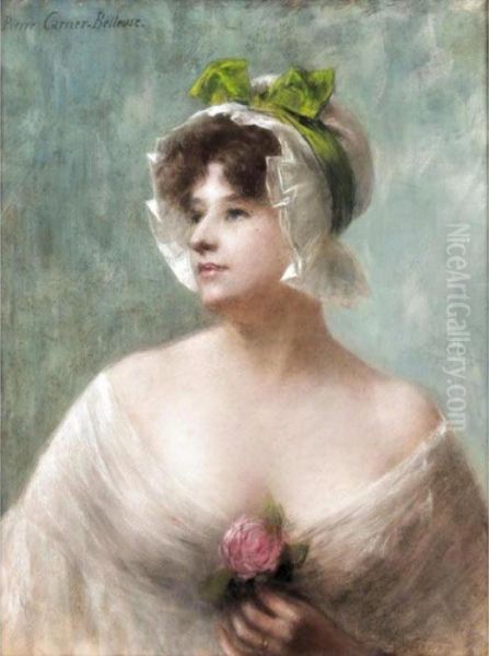 La Femme A La Rose Oil Painting by Pierre Carrier-Belleuse