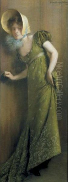 Elegant Woman In A Green Dress Oil Painting by Pierre Carrier-Belleuse