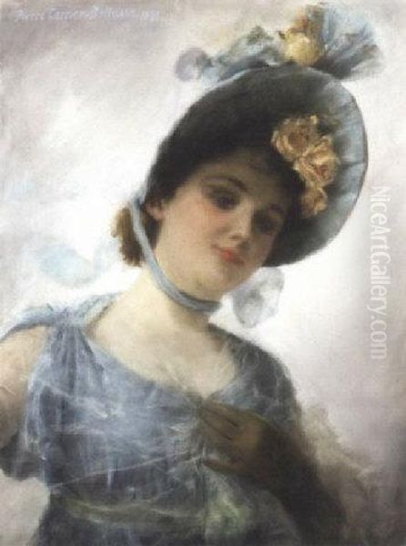 Summer Bonnet Oil Painting by Pierre Carrier-Belleuse