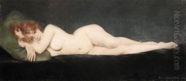 A Reclining Nude Oil Painting by Pierre Carrier-Belleuse