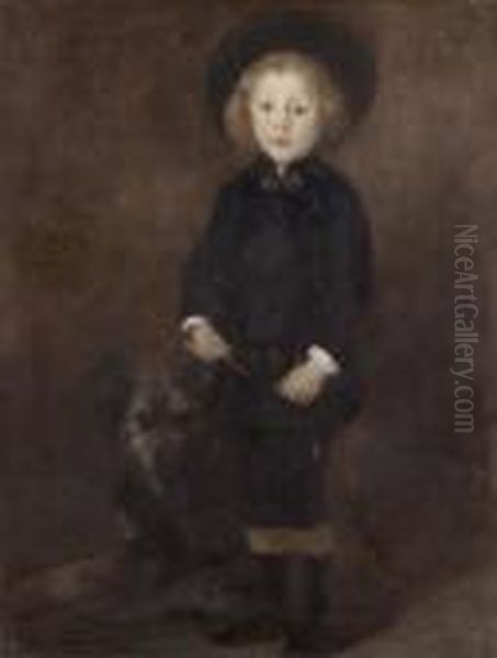 Portrait D'enfant Au Chien Oil Painting by Eugene Carriere