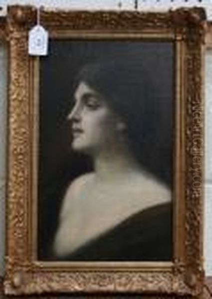 Head And Shoulders Portrait Of A Lady In Profile Oil Painting by Eugene Carriere