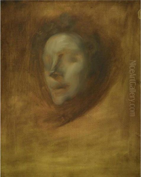 Study Of A Woman's Face: A Three Quarter View Oil Painting by Eugene Carriere