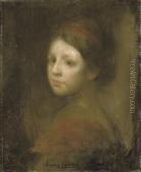 A Young Girl In Red Oil Painting by Eugene Carriere