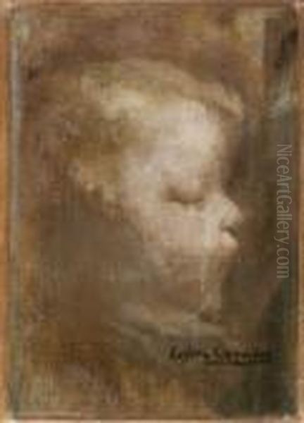 Profil D'enfant En Grisaille Oil Painting by Eugene Carriere