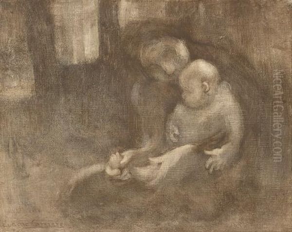 Les Petits Pieds, Scene Maternelle Oil Painting by Eugene Carriere