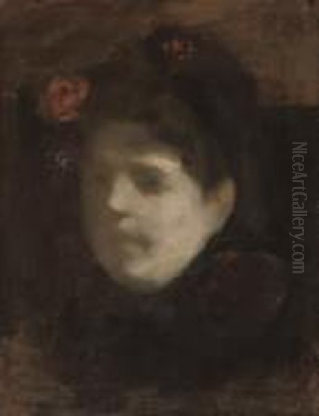 Femme A La Fleur Rouge Oil Painting by Eugene Carriere