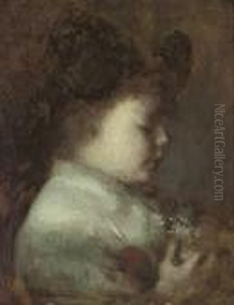 Portrait D'enfant En Costume D'alsacienne Oil Painting by Eugene Carriere