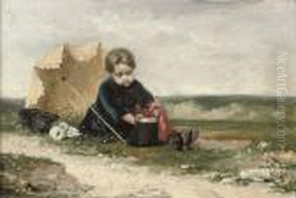 Enfant A L'ombrelle Et Au Shako Oil Painting by Eugene Carriere