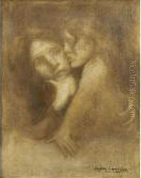 Maternite [ ; Maternity; Signed And Dated Lower Right ; Oil On Canvas] Oil Painting by Eugene Carriere