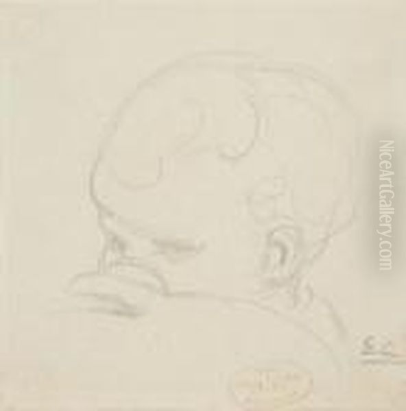 Child's Head Oil Painting by Eugene Carriere