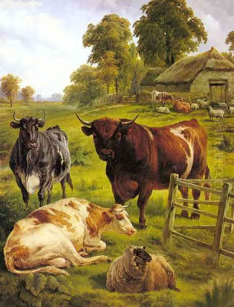 A Pedigree Bull Oil Painting by Charles Jones