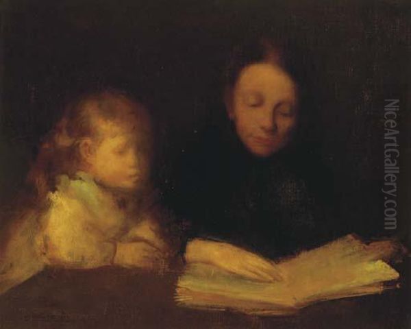 The Artist's Wife And Daughter Oil Painting by Eugene Carriere