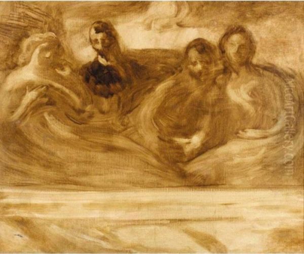 Sketch For The Two Bernheim Brothers And Their Wives Oil Painting by Eugene Carriere