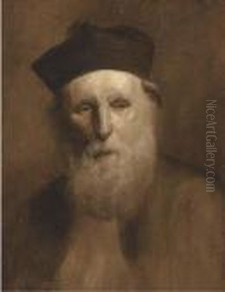 Portrait Of A Priest, Bust-length, In Traditional Hat And Robes Oil Painting by Eugene Carriere