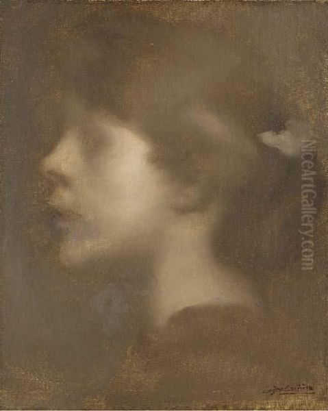 Head Of A Young Girl In Profile Oil Painting by Eugene Carriere