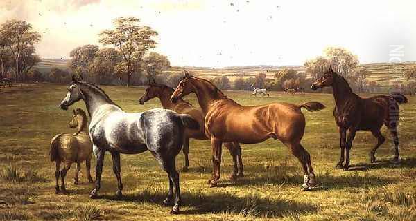 Horses and Foal in a Field Oil Painting by Charles Jones