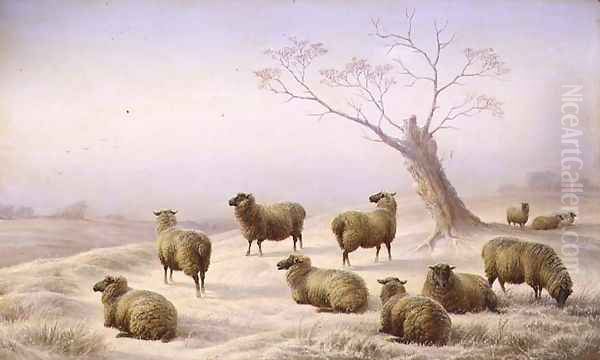 Sheep in Snow Oil Painting by Charles Jones