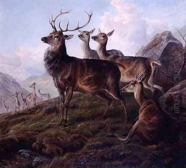 Red Deer in a Highland Landscape Oil Painting by Charles Jones