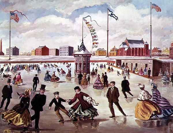 An American Ice Rink Oil Painting by Charles Jones