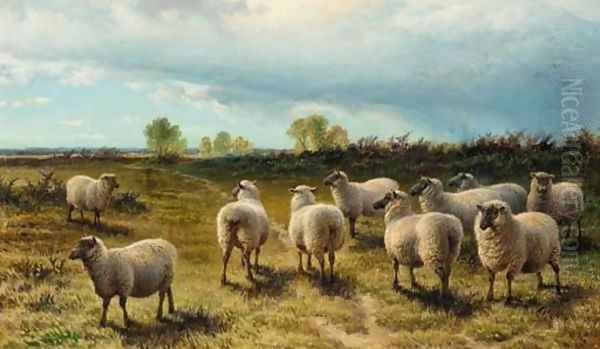 Sheep on a heath Oil Painting by Charles Jones