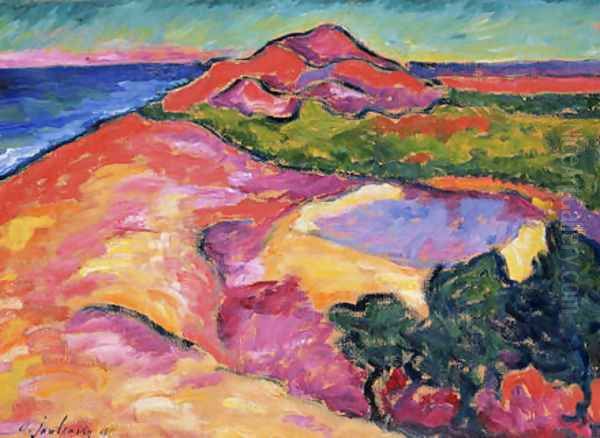 Coast Scene with Red Hill Oil Painting by Alexei Jawlensky