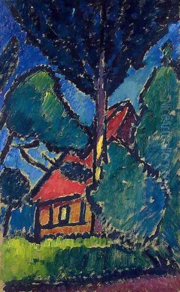 Landscape with a Red Roof Oil Painting by Alexei Jawlensky