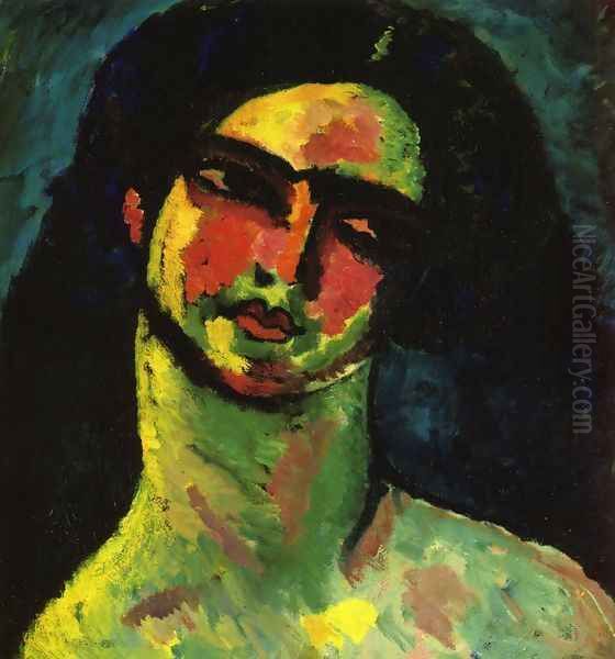 Head of An Italian Woman witih Black Hair from the Front Oil Painting by Alexei Jawlensky