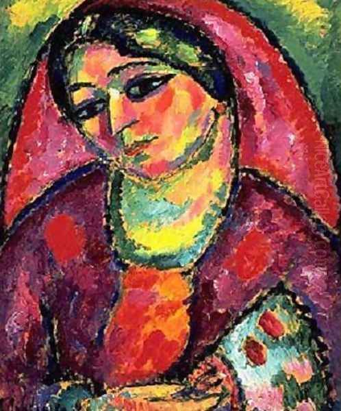 Red Veil Oil Painting by Alexei Jawlensky