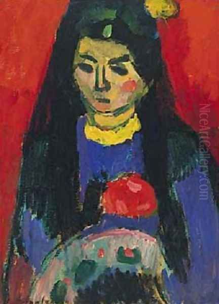 Red Blossom Oil Painting by Alexei Jawlensky