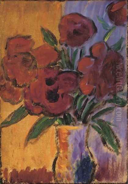 Grosses Stilleben (Rote Blumen in Vase) Oil Painting by Alexei Jawlensky