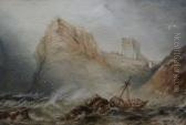 Tantallon Castle With Ship In Distress Oil Painting by Henry Barlow Carter