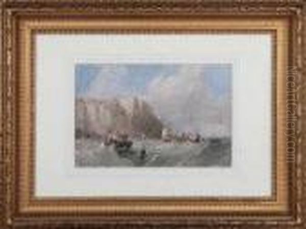 Inshore Fishing Smacks Off A Rocky Coast Oil Painting by Henry Barlow Carter