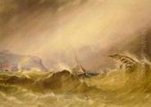 A Ship Wrecked Ina Storm Oil Painting by Henry Barlow Carter