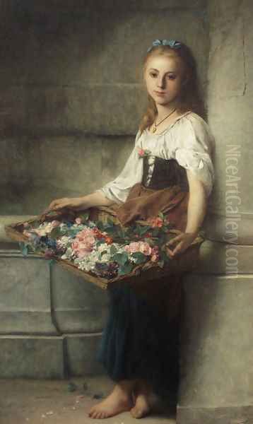 The Flowerseller Oil Painting by Adolphe Jourdan