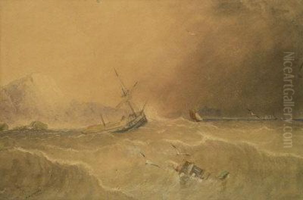 A Squall Off White Nab Scarborough Oil Painting by Henry Barlow Carter