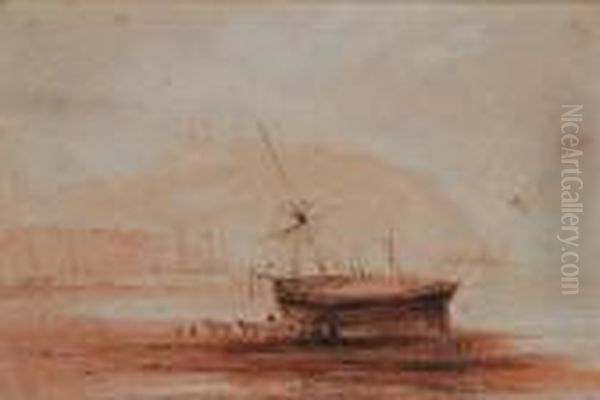 Beached Sailing Vessel At Scarborough Oil Painting by Henry Barlow Carter