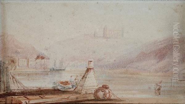 View Of Whitby Abbey From The Harbour Oil Painting by Henry Barlow Carter