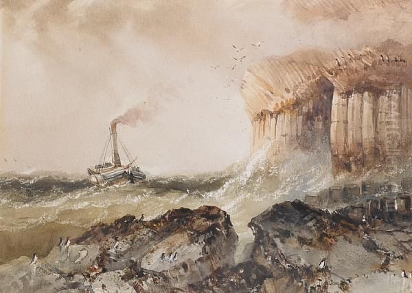 A Paddle Steamer In Choppy Seas 
Off Fingal'scave, Staffa, C.1829. Watercolour, Heightened By Scratching. Oil Painting by Henry Barlow Carter